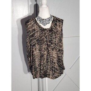 NO BRAND BLOUSE ANIMAL PRINT COLOR BROWN SLEEVELESS POLYESTER SIZE 2X